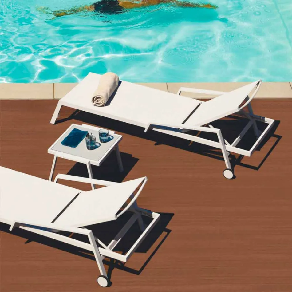 Zewnętrzny leżak z aluminium z kółkami i podłokietnikami Nowoczesny design - Carmine Viadurini