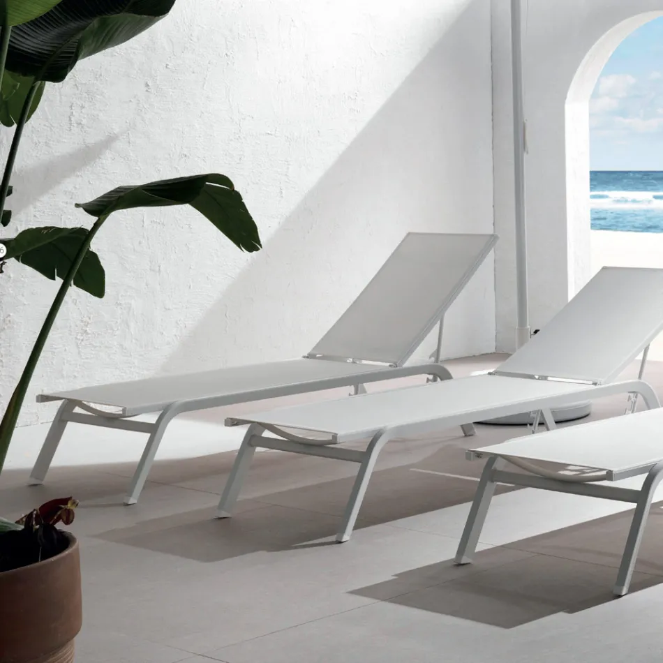 Leżak zewnętrzny z aluminium i tekstylinu z wysuwanymi kołami, 2 sztuki - osioł Viadurini