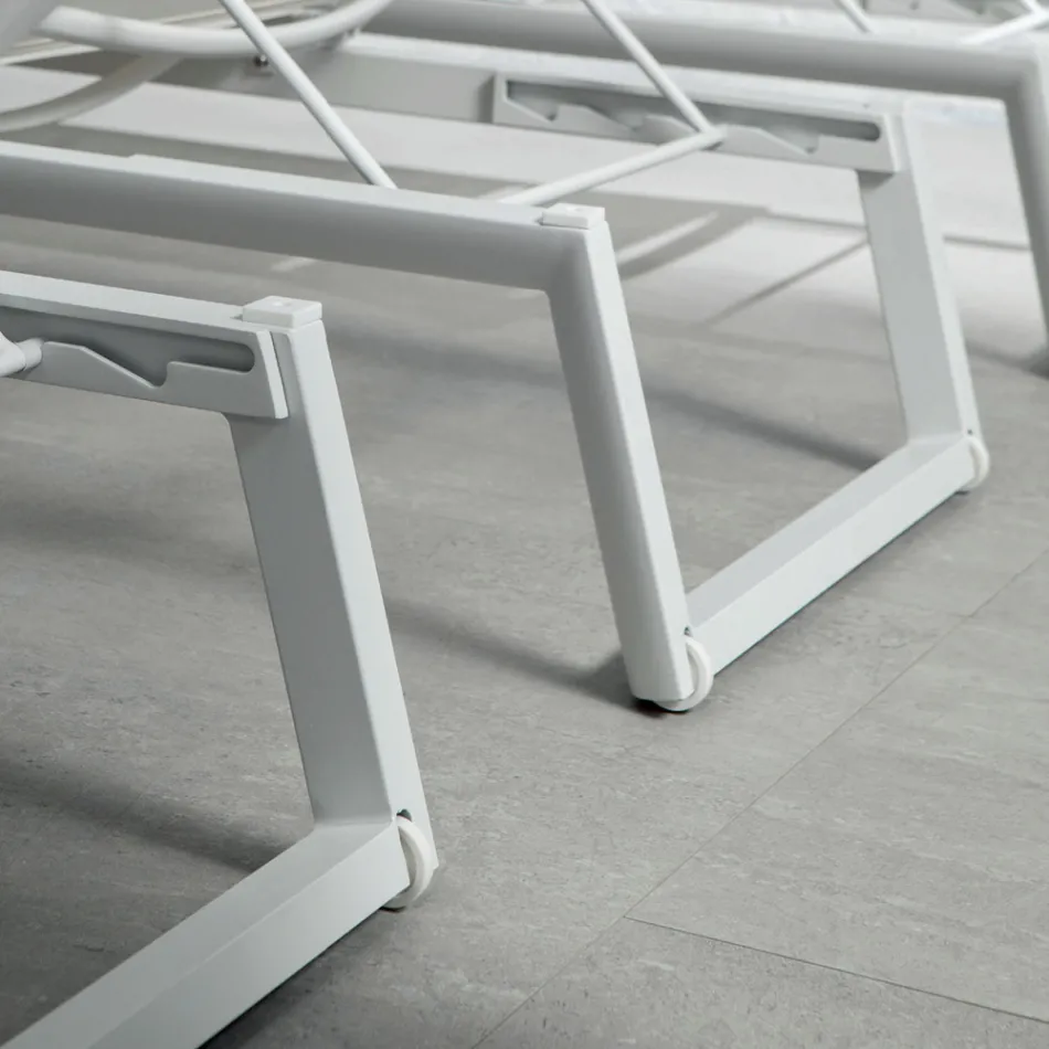 Leżak zewnętrzny z aluminium i tekstylinu z wysuwanymi kołami, 2 sztuki - osioł Viadurini