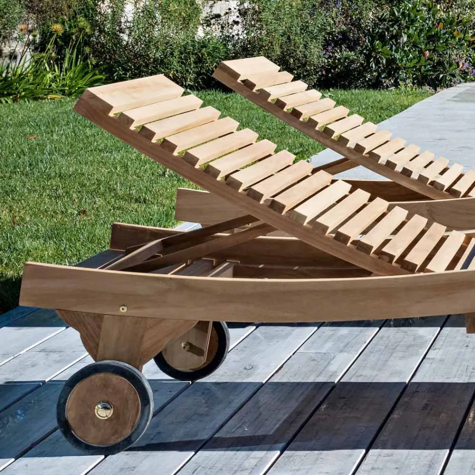 Zewnętrzne łóżko do opalania z naturalnego drewna tekowego - Yggdrasil Viadurini