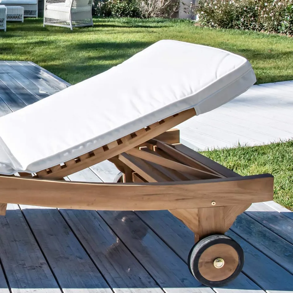Zewnętrzne łóżko do opalania z naturalnego drewna tekowego - Yggdrasil Viadurini