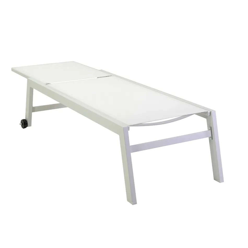 Leżak zewnętrzny wykonany z aluminium i tekstylenu z 2 kółkami - Kostium Viadurini