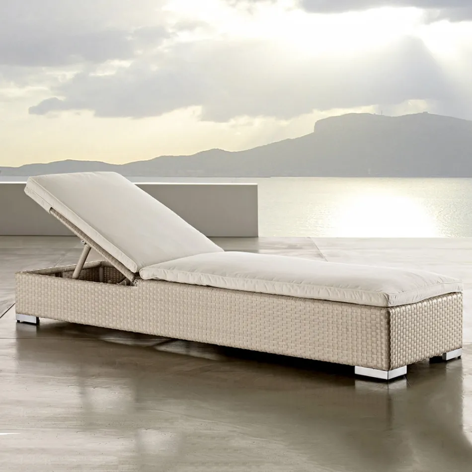 Leżak ogrodowy z ręcznie tkanego technorattanu - Experia Viadurini