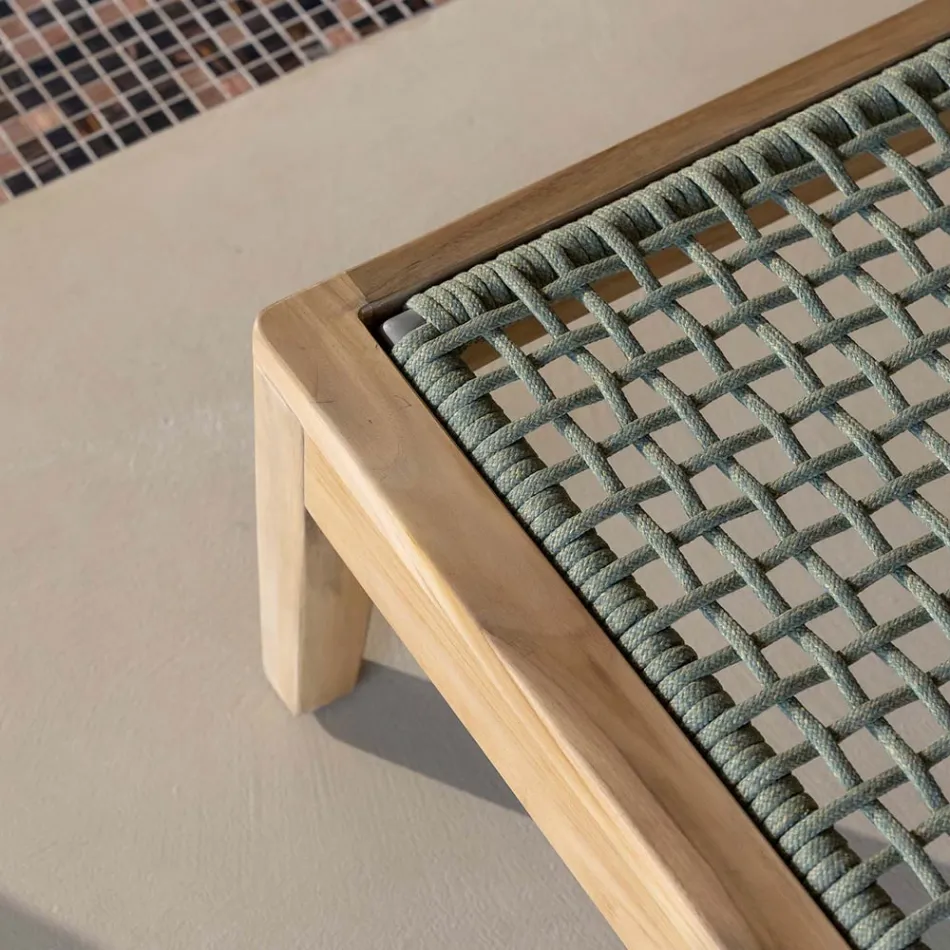 Leżak ogrodowy z drewna tekowego i splotu linowego - Jhon Viadurini