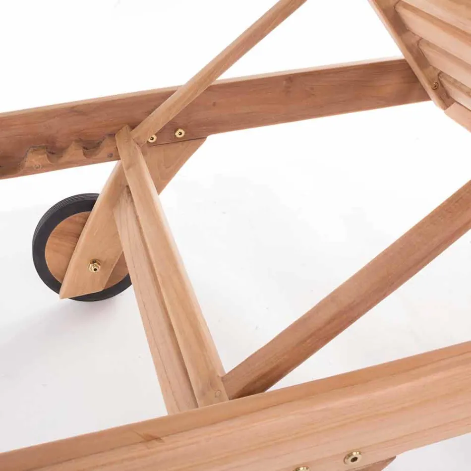 Nowoczesny rozkładany leżak ogrodowy na kółkach z drewna tekowego - kanarek Viadurini