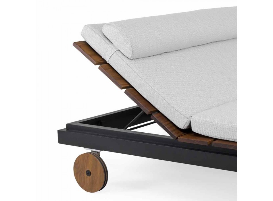 Zewnętrzne podwójne łóżko z białego lub czarnego aluminium i drewna - Cynthia Viadurini