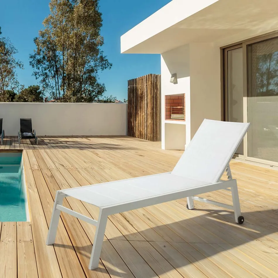 Nowoczesny leżak ogrodowy z aluminium na kółkach do użytku na zewnątrz - Franz Viadurini