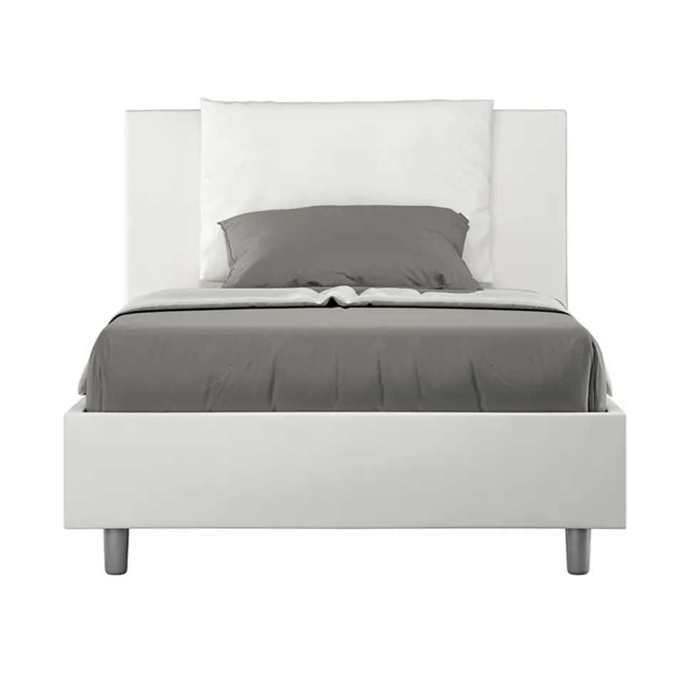 Łóżko 120x200 cm z zagłówkiem i poduszkami ze sztucznej skóry. Wyprodukowano we Włoszech - Olimpiadi Viadurini