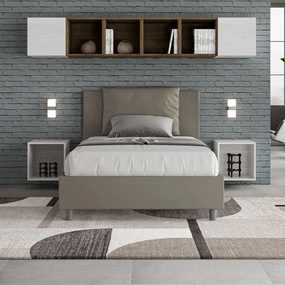 Łóżko 120x200 cm z zagłówkiem i poduszkami ze sztucznej skóry. Wyprodukowano we Włoszech - Olimpiadi Viadurini