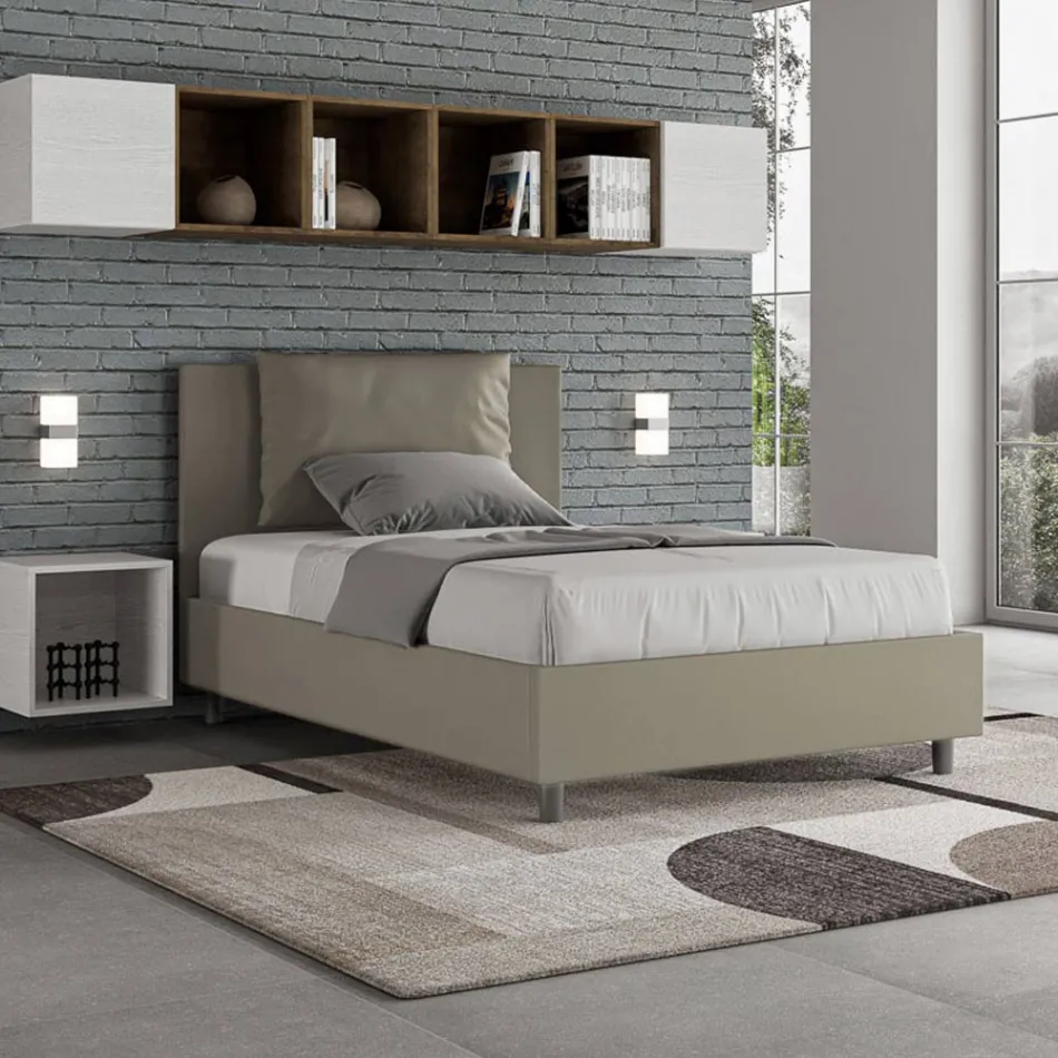 Łóżko 120x200 cm z zagłówkiem i poduszkami ze sztucznej skóry. Wyprodukowano we Włoszech - Olimpiadi Viadurini