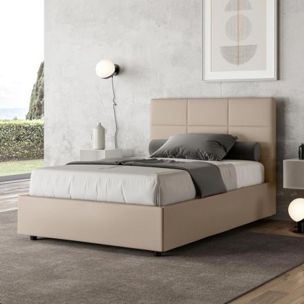 Łóżko 140x200 cm z prostokątnym zagłówkiem ze sztucznej skóry Made in Italy - Brina Viadurini