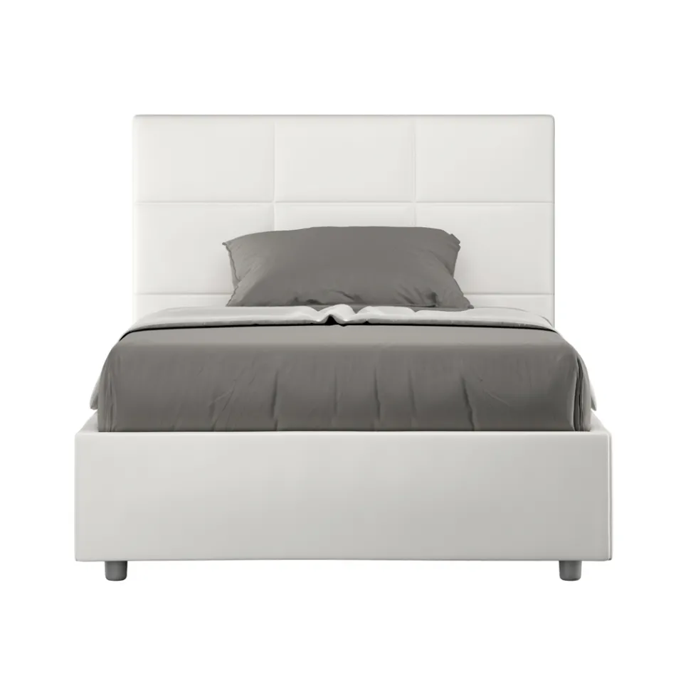 Łóżko 140x200 cm z prostokątnym zagłówkiem ze sztucznej skóry, wyprodukowane we Włoszech - Brina Viadurini