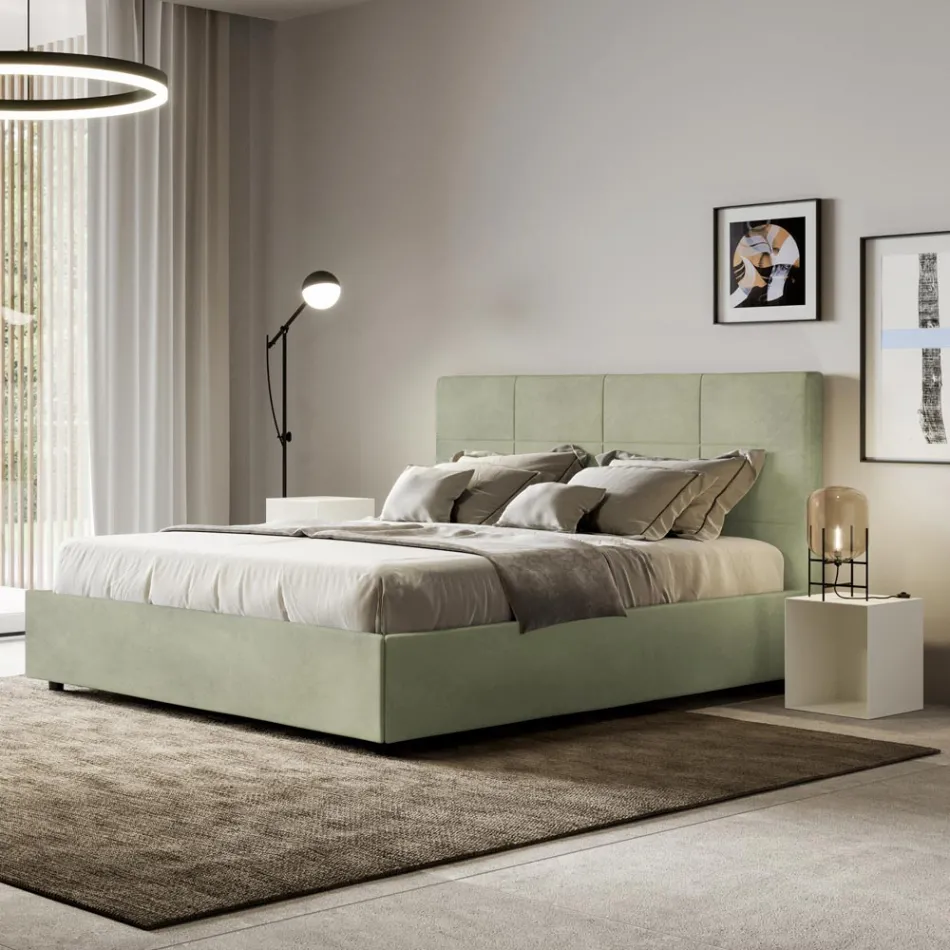 Łóżko 160x200 cm z prostokątnym zagłówkiem z mikrofibry Wyprodukowano we Włoszech - Brina Viadurini