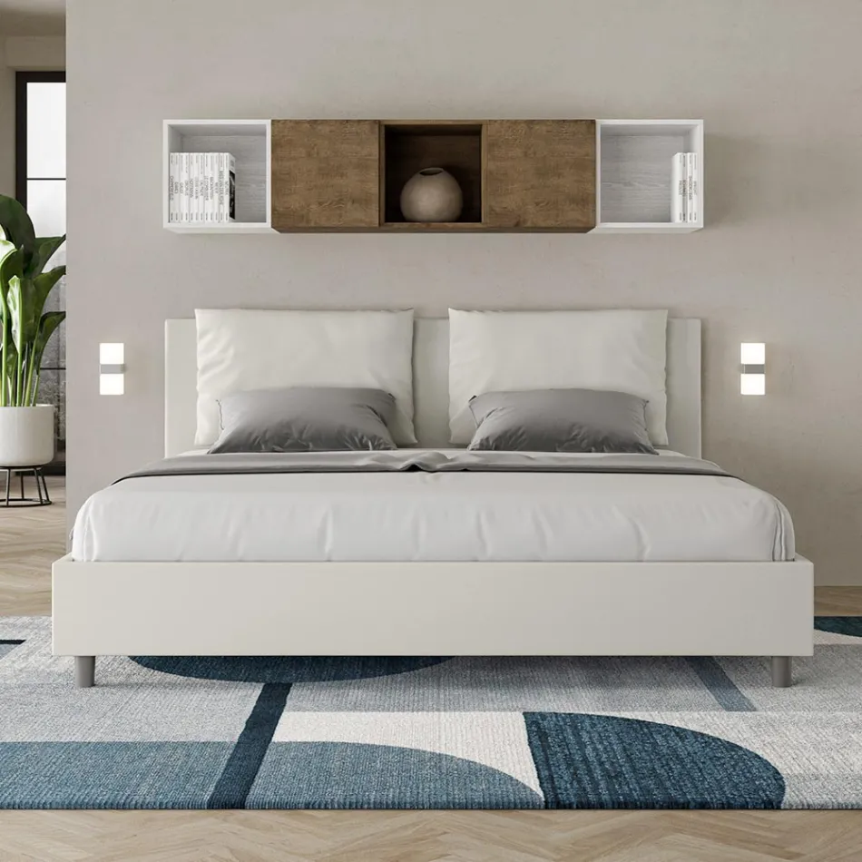 Łóżko 200x200 cm z zagłówkiem i poduszkami ze sztucznej skóry. Wyprodukowano we Włoszech - Olimpiadi Viadurini