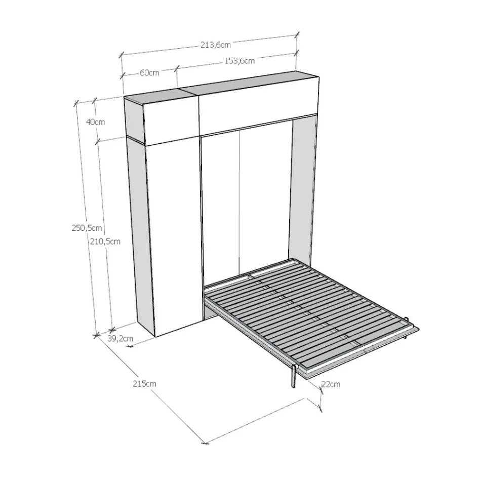 Pionowe składane łóżko francuskie z szafką ścienną i kolumną - Magicompare Viadurini