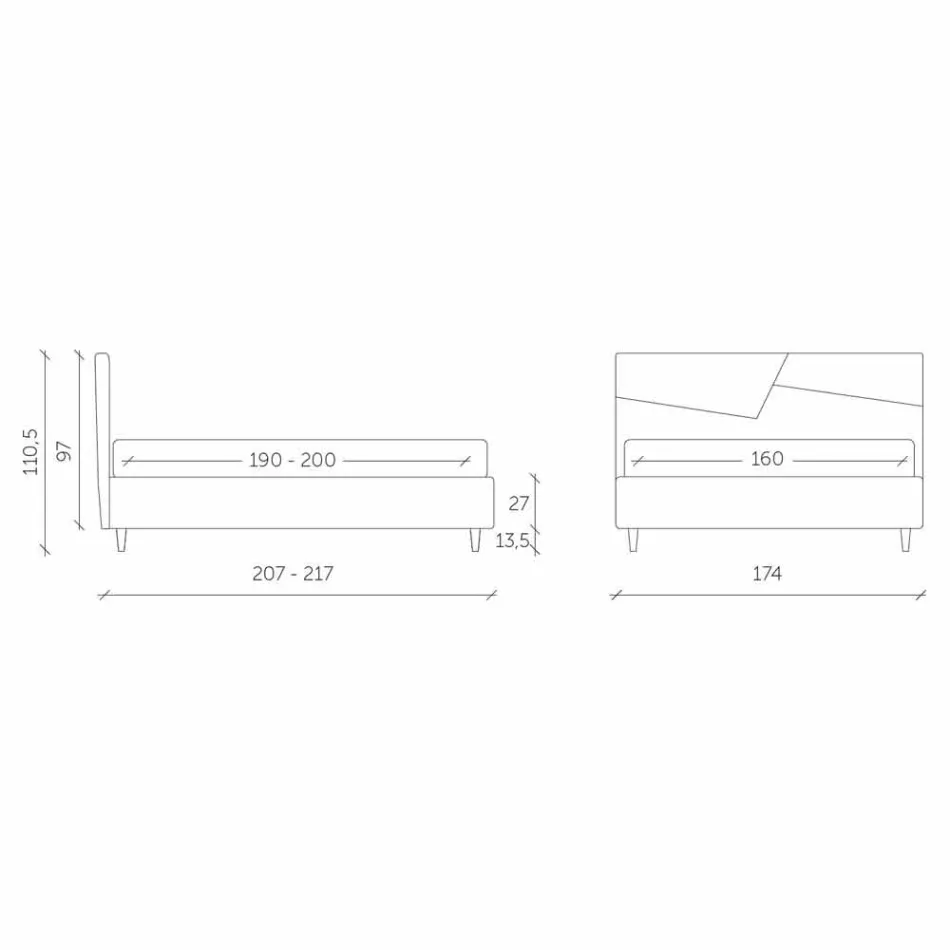 Łóżko z podwójnym pojemnikiem tapicerowane skórą ekologiczną Made in Italy - Raggino Viadurini