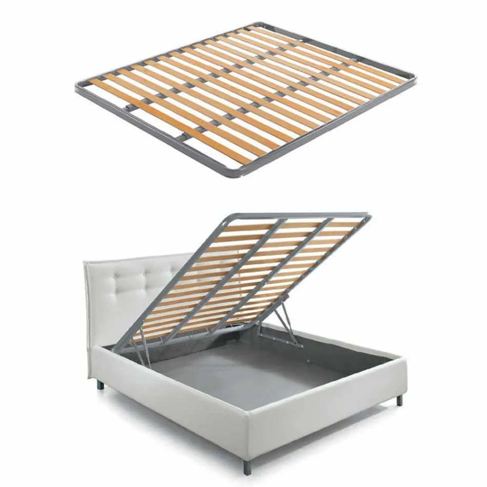 Łóżko z podwójnym pojemnikiem tapicerowane skórą ekologiczną Made in Italy - Raggino Viadurini