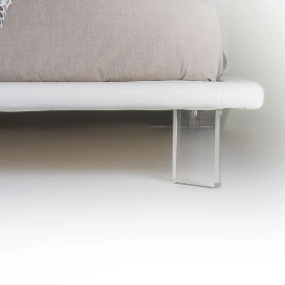 Łóżko podwójne tapicerowane z ekoskóry lub tkaniny Made in Italy - Armonica Viadurini