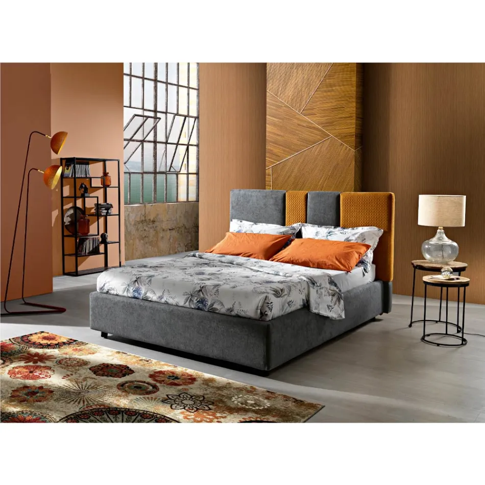 Nowoczesne podwójne łóżko tapicerowane z zakładkami lub pikowaniem - Thomas Viadurini