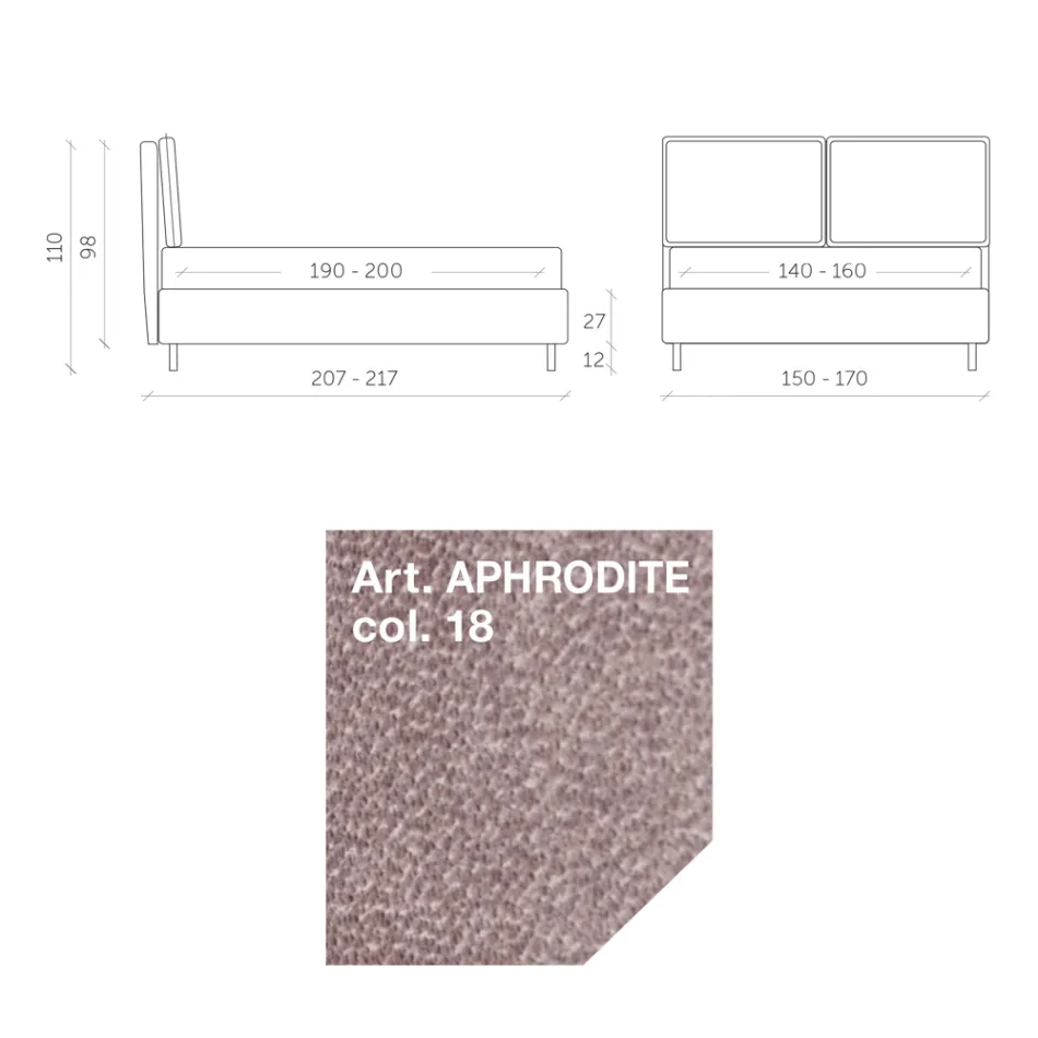 Łóżko podwójne 160x190 z 2 miękkimi poduszkami z falbanką obwodową - Ernesta Viadurini