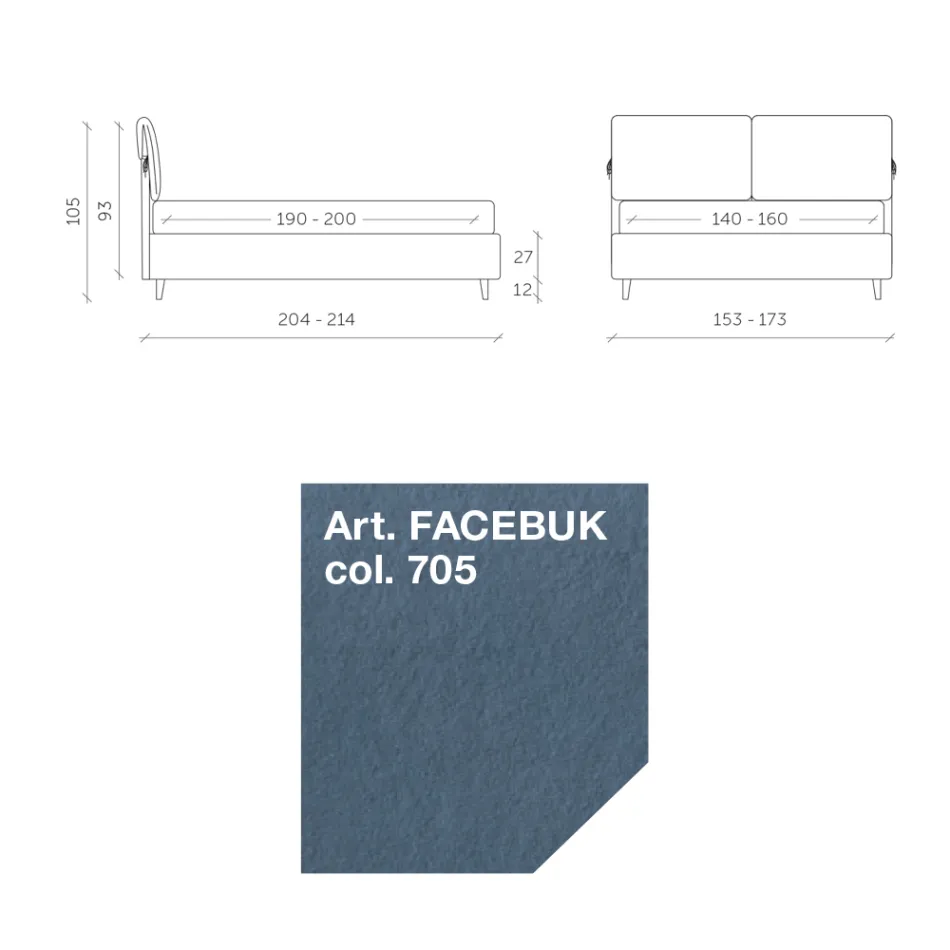 Łóżko podwójne 160x190 z poduszkami otulającymi cały zagłówek - Charme Viadurini