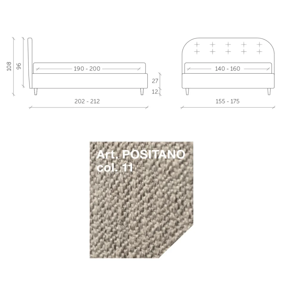 Łóżko podwójne 160x190 z zakrzywionymi liniami i guzikami Made in Italy - Oriente Viadurini