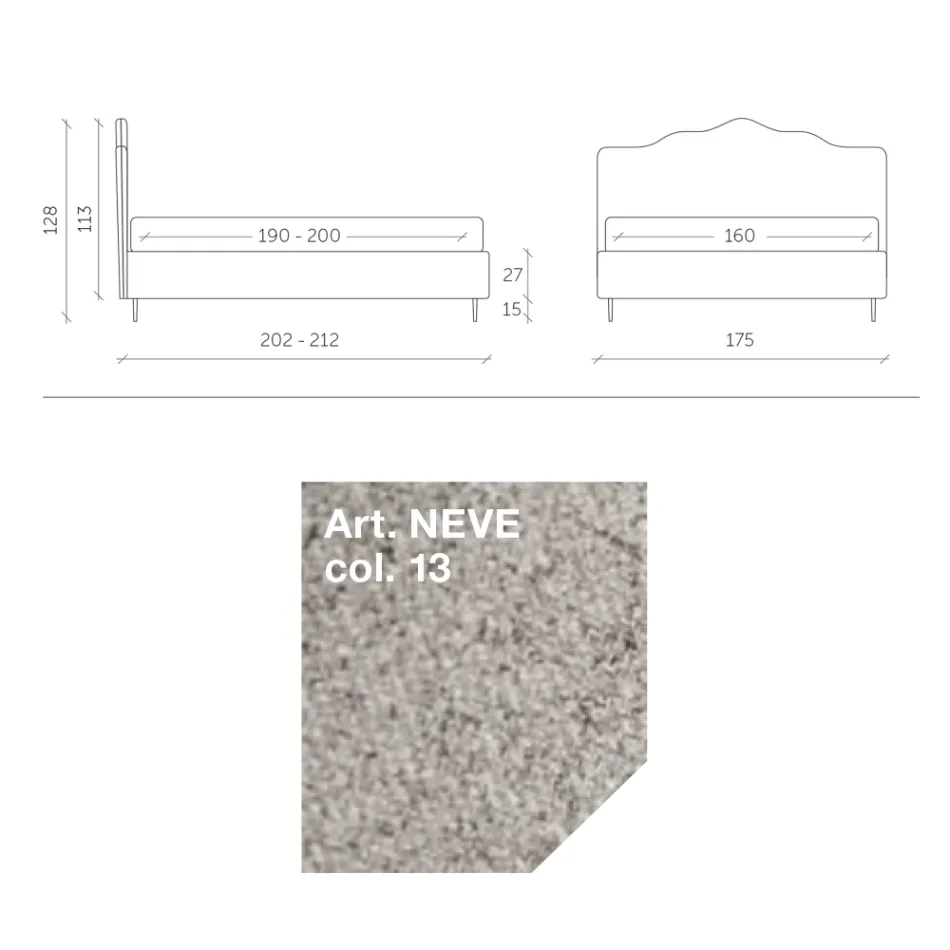 Łóżko podwójne 160x190 z falbaną na wezgłowiu Made in Italy - Rest Viadurini