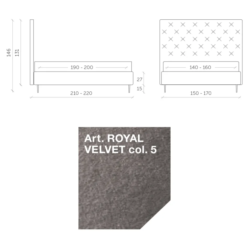 Łóżko podwójne 160x190 z wysokim i pikowanym zagłówkiem Made in Italy - Sallie Viadurini