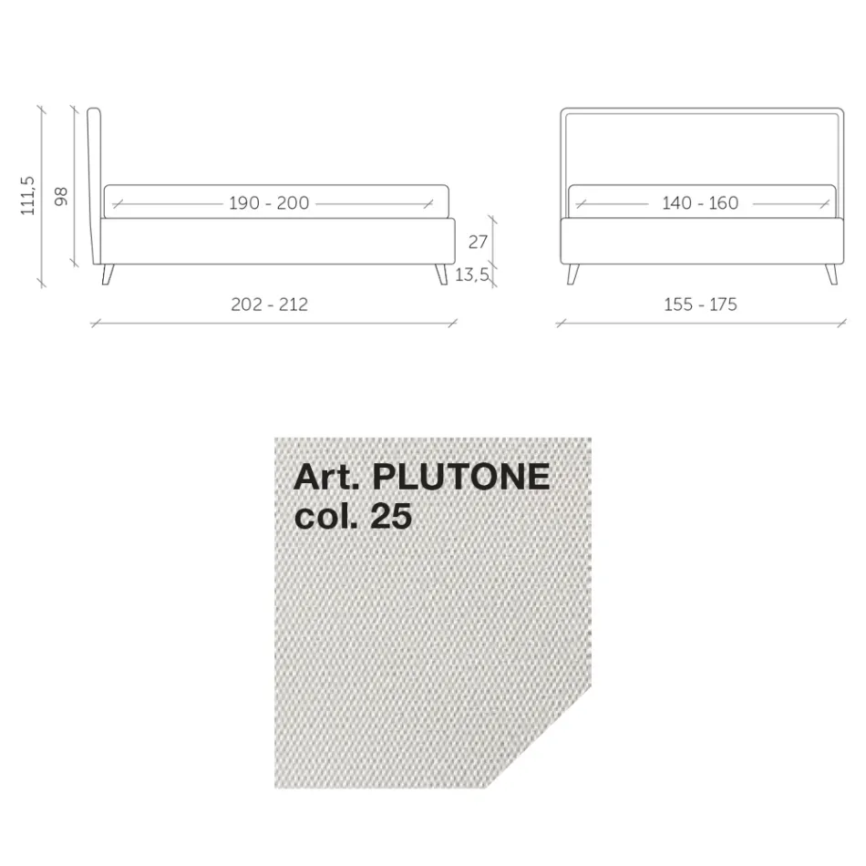 Łóżko podwójne 160x190 w tkaninie z metalowymi nóżkami Made in Italy - Dreams Viadurini