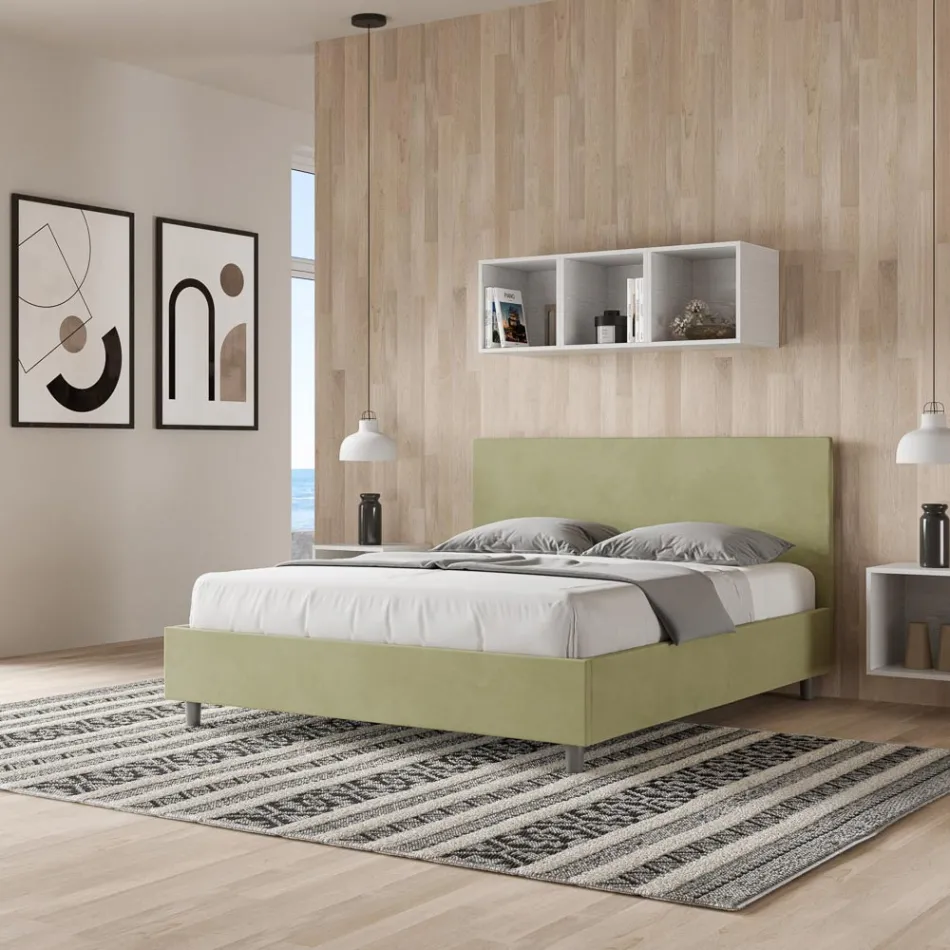 Łóżko podwójne 160x200 cm z zagłówkiem z mikrofibry Made in Italy - Pallone Viadurini