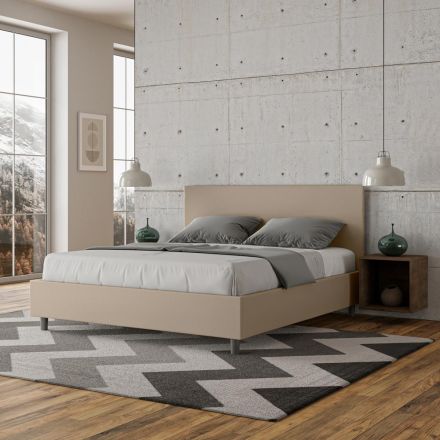 Łóżko podwójne 160x200 cm z zagłówkiem ze sztucznej skóry, wyprodukowane we Włoszech - Pallone Viadurini