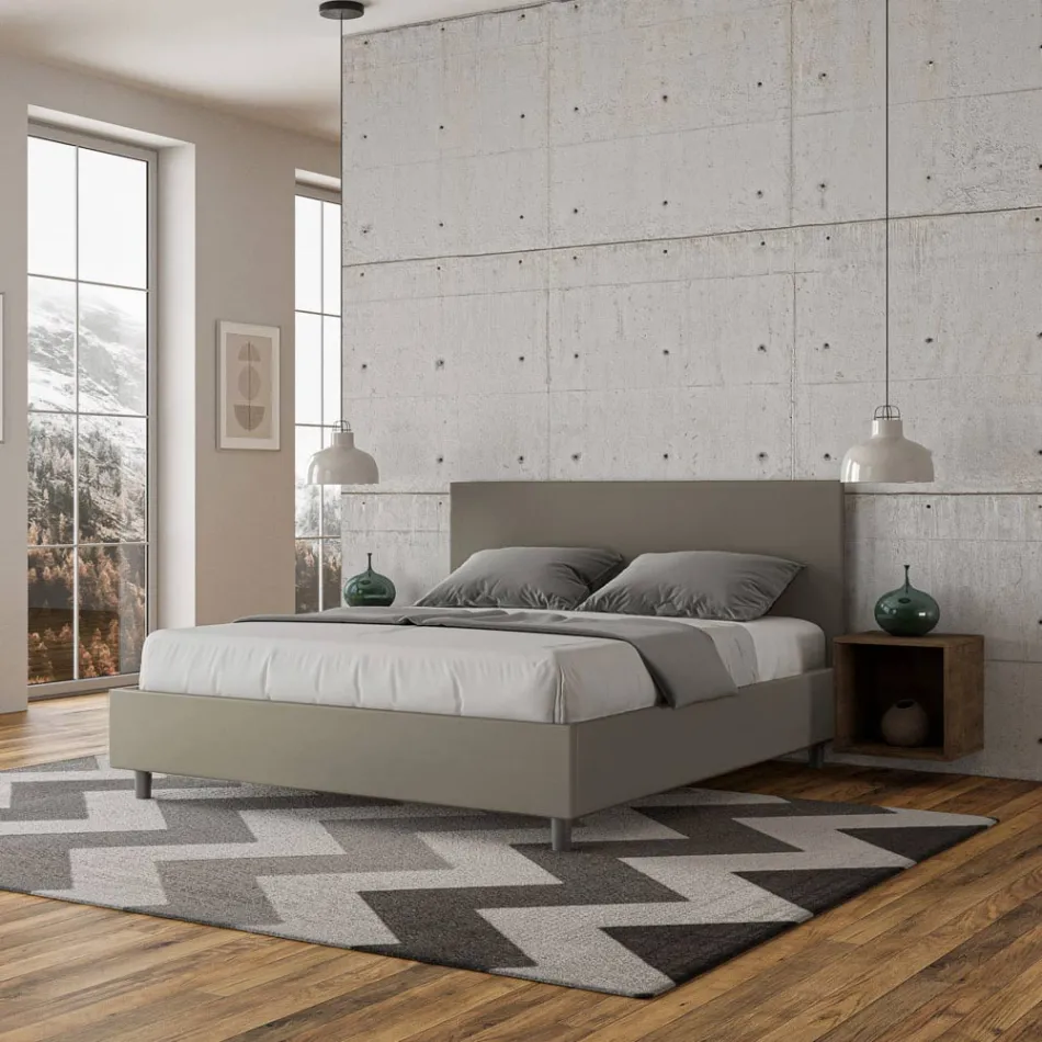 Łóżko podwójne 160x200 cm z zagłówkiem ze sztucznej skóry Made in Italy - Pallone Viadurini