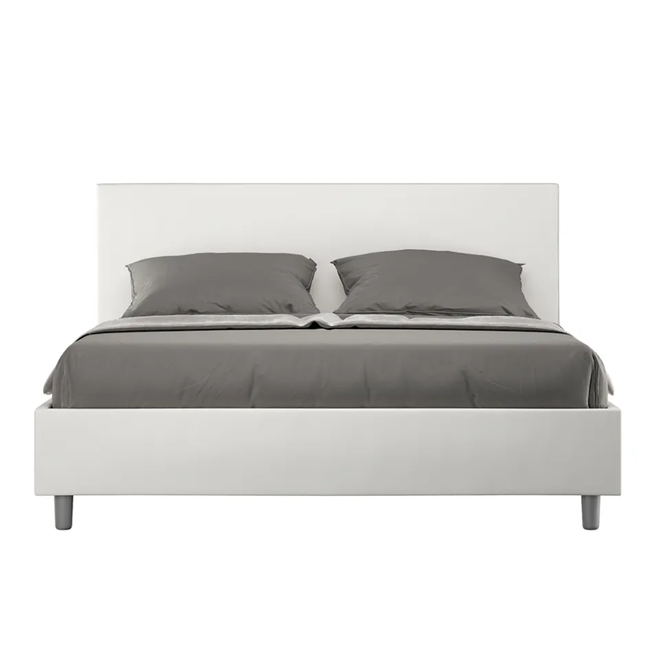 Łóżko podwójne 160x200 cm z zagłówkiem ze sztucznej skóry Made in Italy - Pallone Viadurini