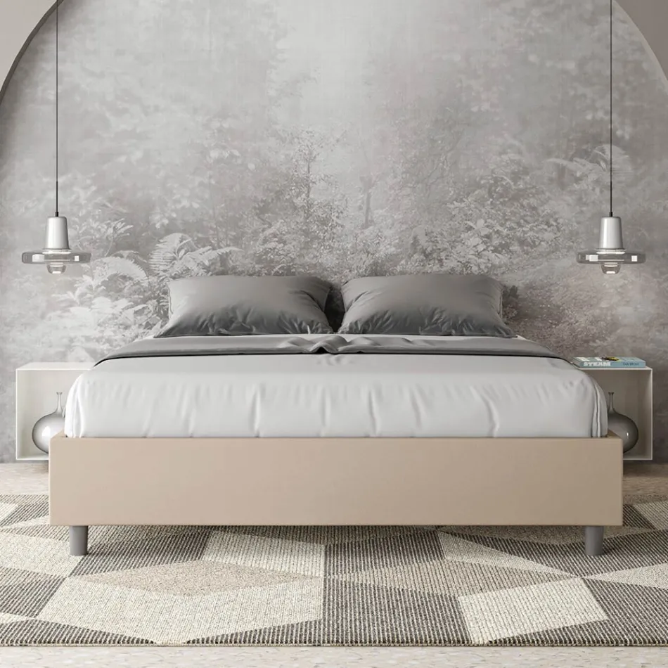 Łóżko podwójne 160x200 cm tapicerowane sztuczną skórą Wyprodukowano we Włoszech - Athlete Viadurini