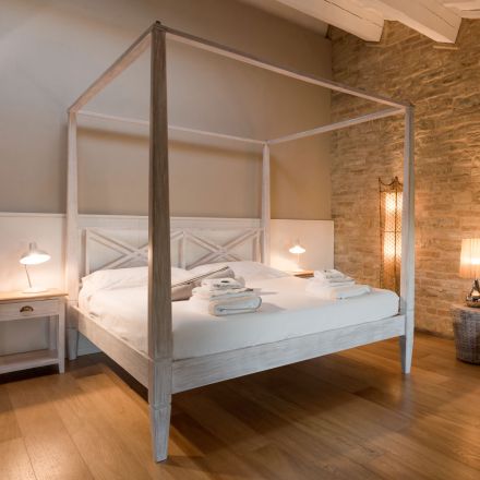 Łóżko podwójne 160x200 z baldachimem z litego drewna tekowego – akwarela Viadurini