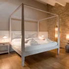 Łóżko podwójne 180x200 z baldachimem z litego drewna tekowego – tempera Viadurini