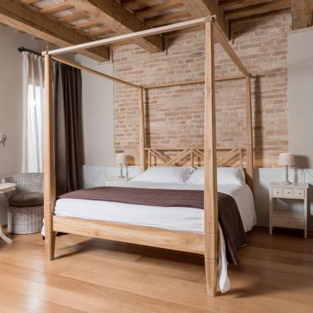 Łóżko podwójne 180x200 z baldachimem z litego drewna tekowego – tempera Viadurini