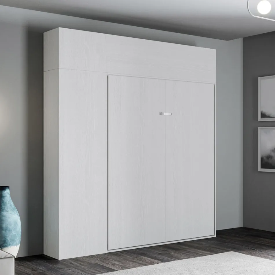 Pionowe składane łóżko podwójne z szafką ścienną i kolumną - Magicompare Viadurini