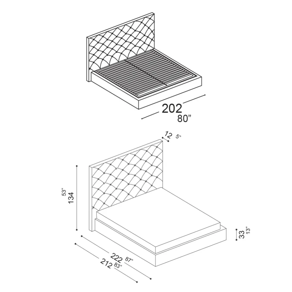 Łóżko podwójne Capitonné z opcjonalnym schowkiem Made in Italy - Sciocco Viadurini