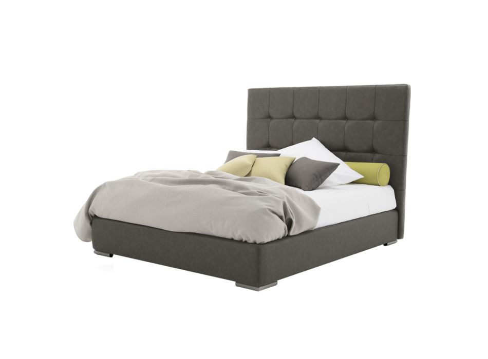 Podwójne łóżko z pudełkiem i zagłówkiem king size z tkaniny lub ekoskóry - Ponente Viadurini