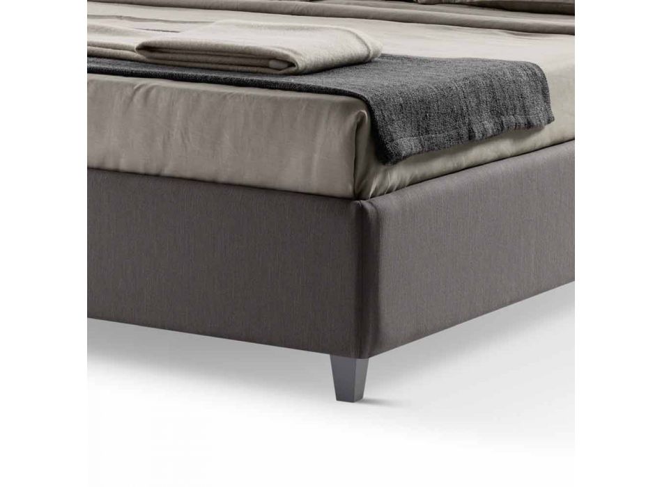 Podwójne łóżko z pudełkiem i gładkim zagłówkiem z tkaniny Made in Italy - Nives Viadurini