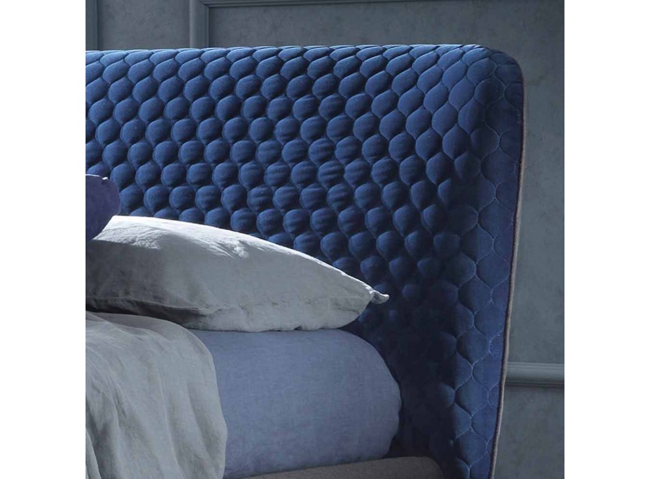 Podwójne łóżko z tapicerowanym pudełkiem z tkaniny Corolle firmy Bolzan Viadurini