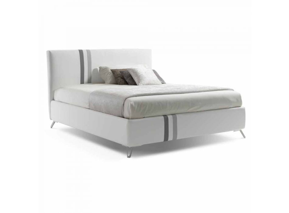 Podwójne łóżko z wyściełaną szufladą z ekoskóry Wyprodukowano we Włoszech - Paolo Viadurini