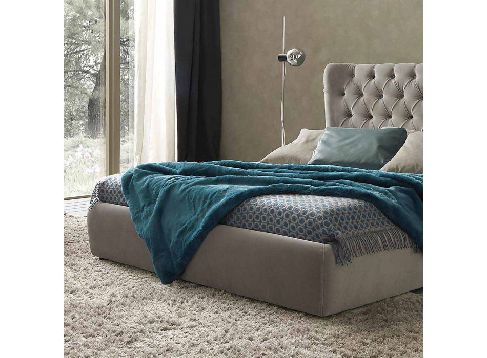 Podwójne łóżko z pojemnikiem pokryte tkaniną Selene Bolzan Viadurini