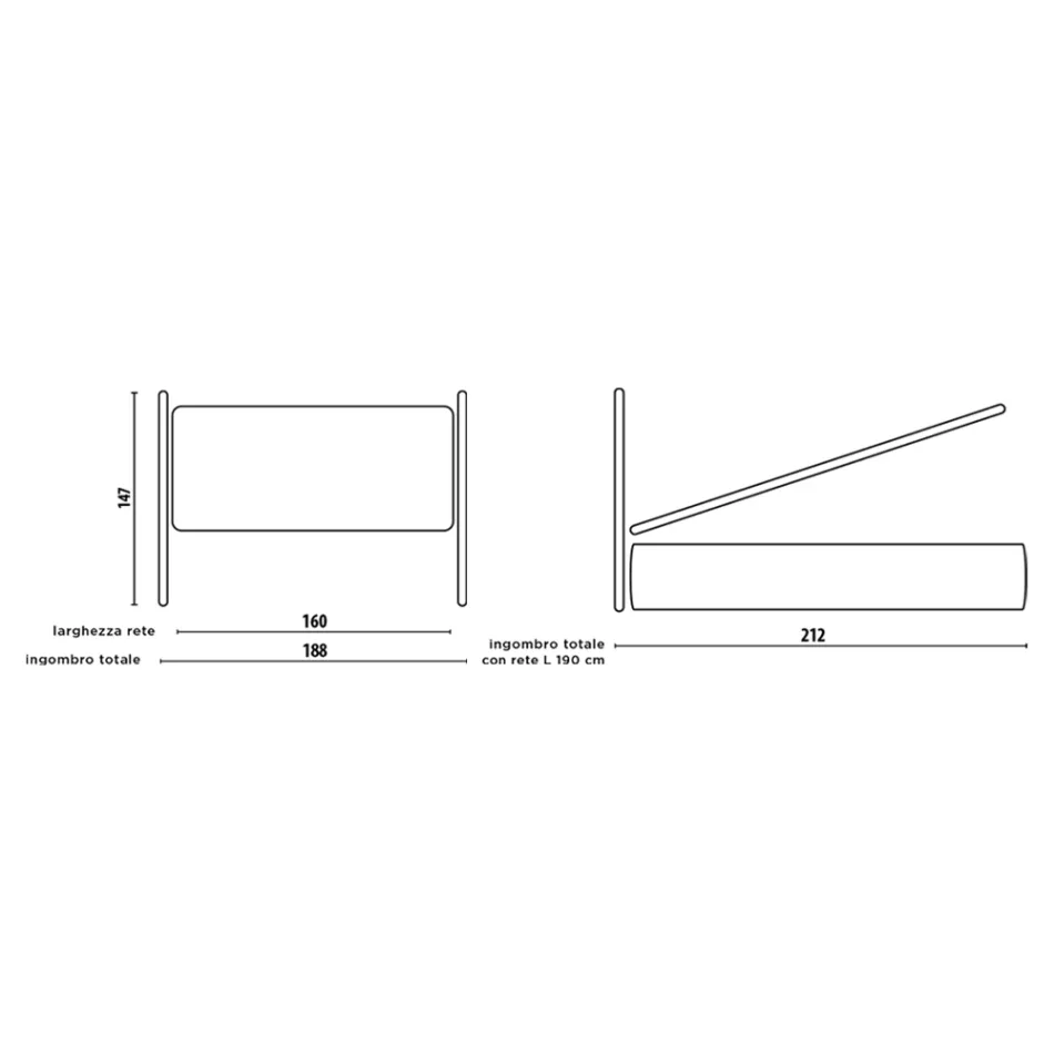 Podwójne łóżko z wyściełaną ramą łóżka i żelaznym zagłówkiem - Nebbia Viadurini