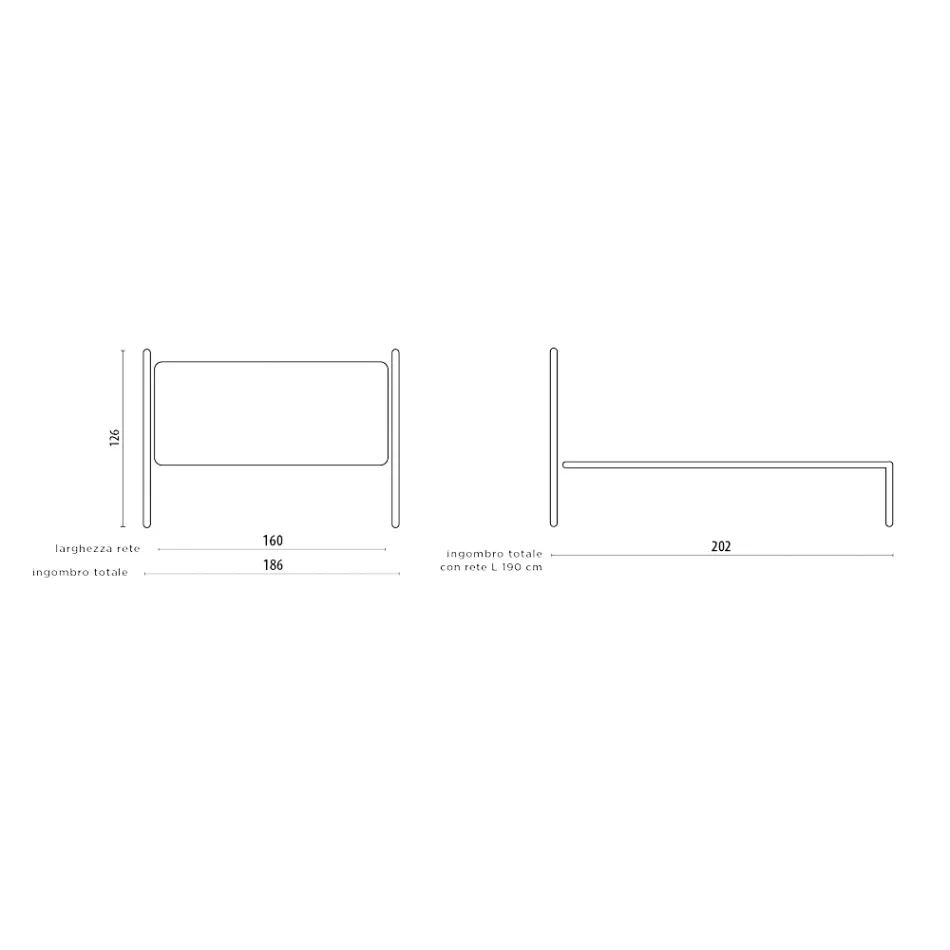 Podwójne łóżko z solidną żelazną i rurową ramą łóżka Made in Italy - Design Viadurini