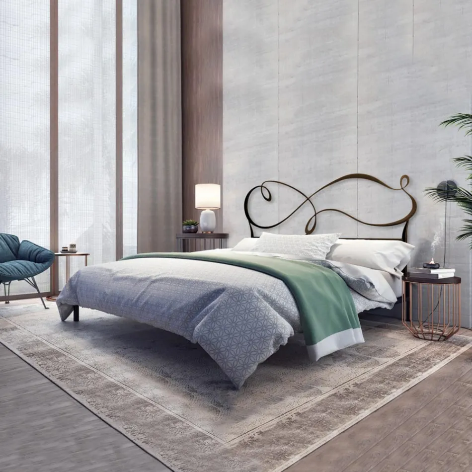 Podwójne łóżko z solidną żelazną i rurową ramą łóżka Made in Italy - Design Viadurini