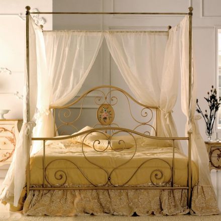 Podwójne łóżko z dopasowanym podnóżkiem z rurowych rurek Made in Italy - Chic Viadurini