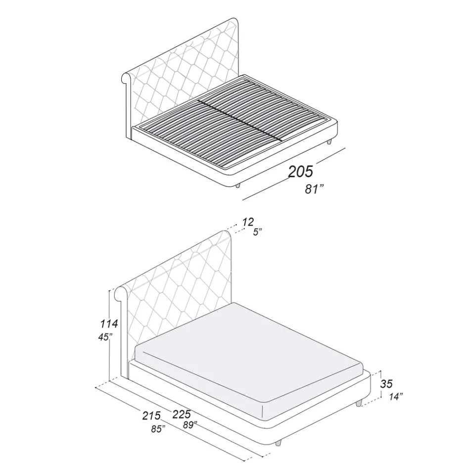 Podwójne łóżko o drewnianej konstrukcji pokryte poliuretanem – przewrócone Viadurini