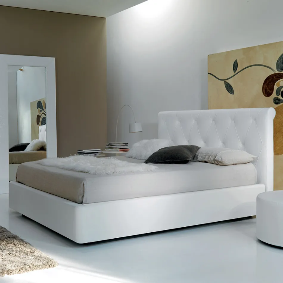 Podwójne łóżko o drewnianej konstrukcji pokryte poliuretanem – przewrócone Viadurini